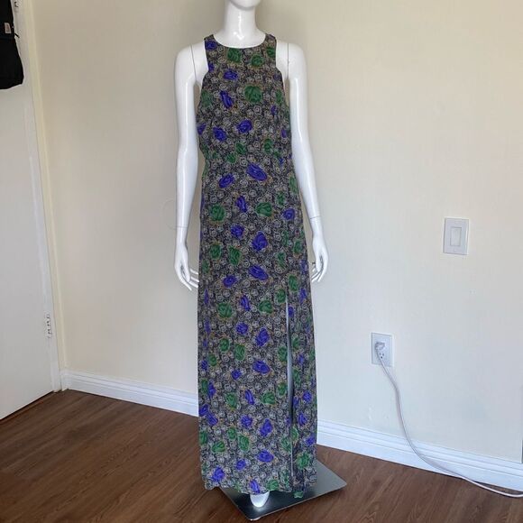 Revolve Line And Dot Blue & Green Floral Sleeveless Maxi Dress Size Medium - Picture 2 of 11